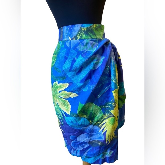 Vintage Melrose Blue & Yellow Floral Semi Wrap Skirt - Picture 8 of 11